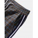 Mens Striped Side Plaid Pattern Drawstring Waist Preppy Pants