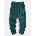 Mens 100  Cotton Solid Color Baggy Casual Drawstring Pants