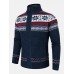 Mens Geometric Graphics Knitted Fleece Lined Warm Sweater Cardigans