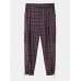 Mens Vintage Plaid Elastic Waist Zipper Fly Jogger Pants With Pocket