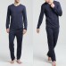 Mens Casual Home Pure Color Pocket Autumn Modal Sleepwear Pajama Set