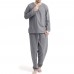 TWO  SIDED Mens Cotton Comfy Soft Solid Color Long Sleeve Sleepwear Set Yoga Pajamas Set