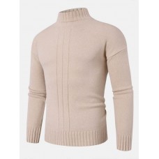 Mens Solid Color Mock Neck Long Sleeve Simple Warm Sweaters