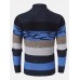 Men Striped Color Block Zipper Stand Collar Casual Cardigans