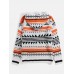 Mens Vintage Tribal Geometric Pattern Knitted Half Button Front Hoodie Sweaters