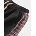 Mens Side Plaid Patchwork Letter Pritned Casual Drawstring Denim Jogger Pants