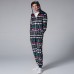 Mens Christmas Pattern Onesies Hooded Zip Down Holiday Pajama Set Printing Loungewear