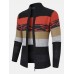 Men Striped Color Block Zipper Stand Collar Casual Cardigans