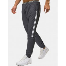 Mens Side Striped Cotton Drawstring Waist Sports Casual Jogger Pants