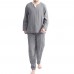 TWO  SIDED Mens Cotton Comfy Soft Solid Color Long Sleeve Sleepwear Set Yoga Pajamas Set