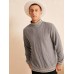 Men Rib Knit Ethnic Trim High Neck Pullover Casual Sweatshirt