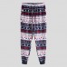 Mens Two  Pieces O Neck Christmas Pajama Set Peers Fairisle Printing Sleepwear Loungewear