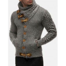 Mens Solid Color Knitted High Neck Single  Breasted Sweater Cardigans