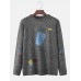 Mens Tab Graphics Print Round Neck Knitted Pullover Sweaters