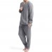 TWO  SIDED Mens Cotton Comfy Soft Solid Color Long Sleeve Sleepwear Set Yoga Pajamas Set