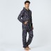 Men Casual Graffiti Print Black Jumpsuit Loungewear Loose Home Casual Hooded Pajamas