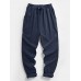 Mens Solid Color Plain Drawstring Elastic Waist Pants With Pocket