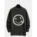 Mens Smile Face Print Crew Neck Knit Cotton Casual Pullover Sweaters