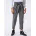 Men Cotton Design Striped Belted Pockets Casual Pants