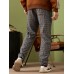 Mens Striped Side Plaid Pattern Drawstring Waist Preppy Pants